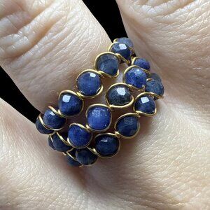 Blue Aventurine faceted bead stackable Ring women’s jewelry fashion NEW
